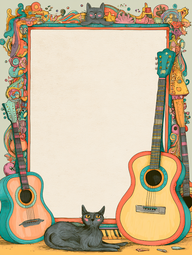 Whimsical Cat and Guitar Certificate Frame