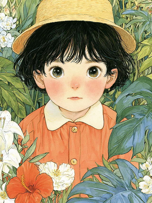 Whimsical Child in a Floral Garden