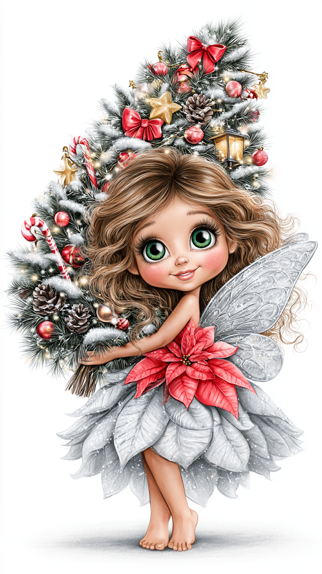 Whimsical Christmas Fairy with Magical Tree