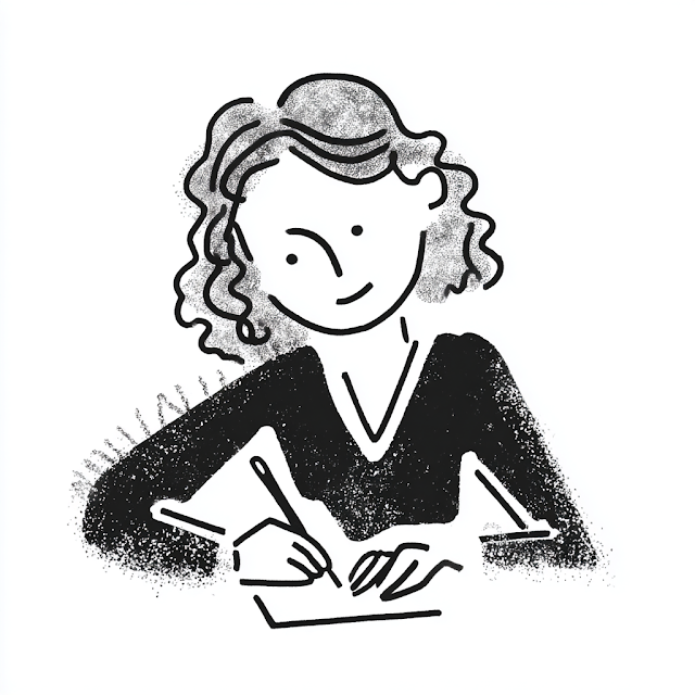Whimsical Doodle of a Child Writing