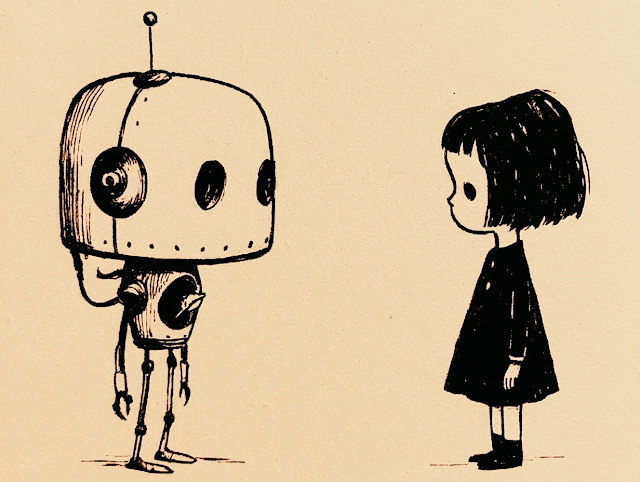 Whimsical Encounter: A Robot and a Girl