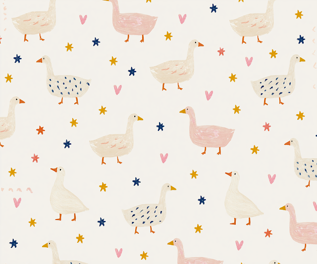 Whimsical Folk-Art Geese Pattern