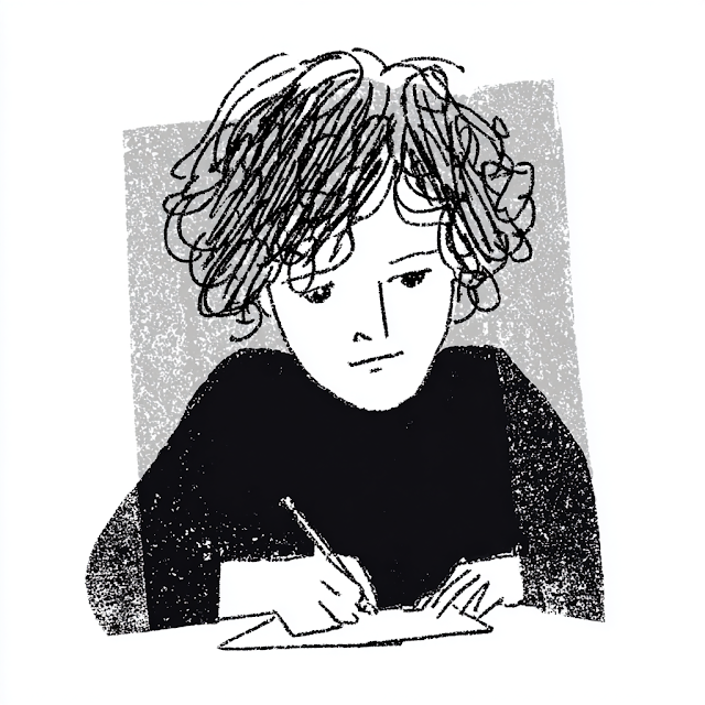 Whimsical Illustration of a Child Writing