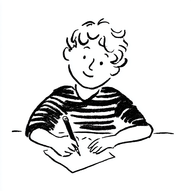 Whimsical Kid Writing Illustration