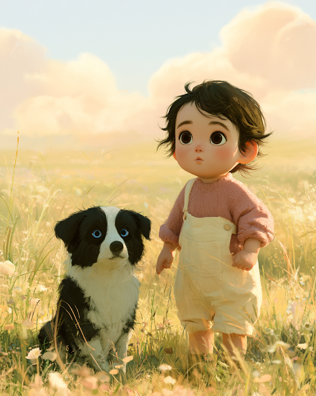 Whimsical Meadow Adventure with Toddler and Dog