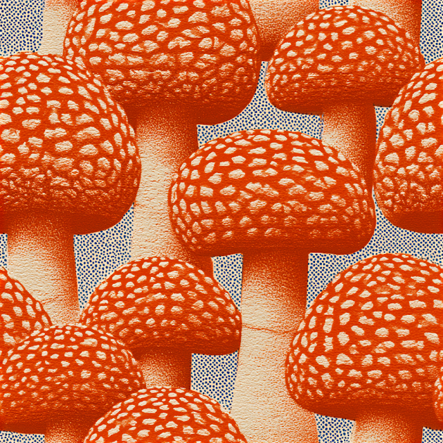 Whimsical Mushroom Seamless Pattern - Risograph Style