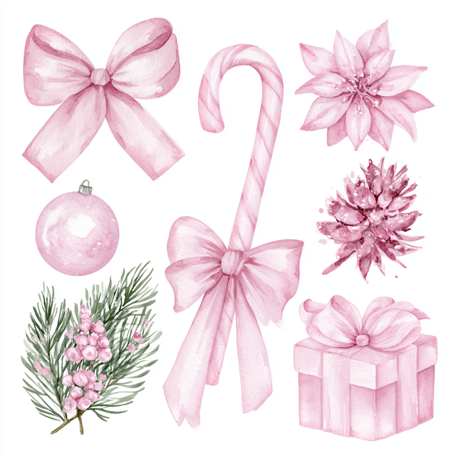 Whimsical Pink Christmas Elements for Children