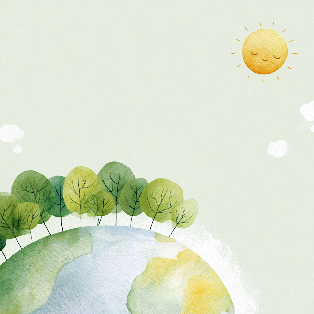 Whimsical Planet with Smiling Sun and Trees