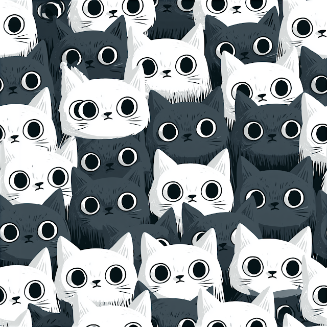 Whimsical White Cat Pattern