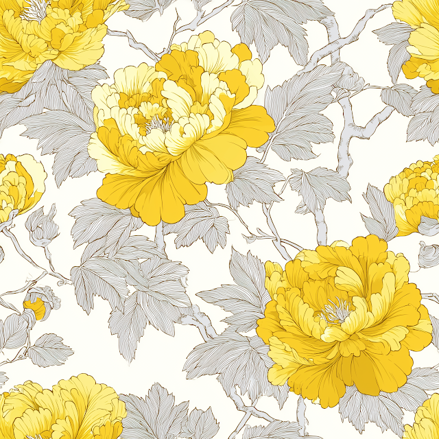 Yellow Peony Floral Pattern