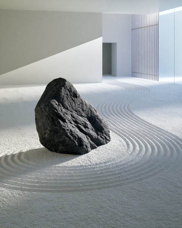 Zen Stone Balance in Minimalist Space
